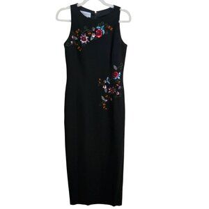 Maggy London Vintage Stunning Black Maxi Dress Floral Sequin Beaded Size 8